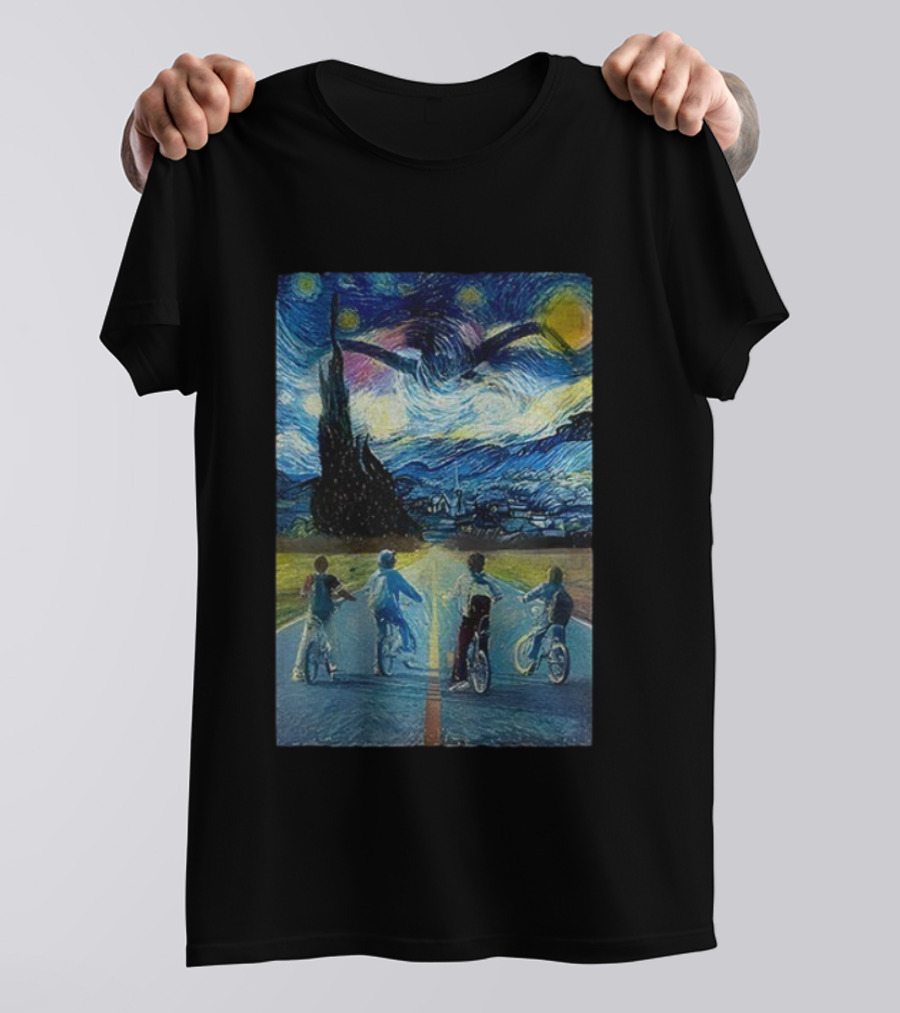 Starry Night Stranger Things Kids On Bikes Van Gogh Style T-Shirt