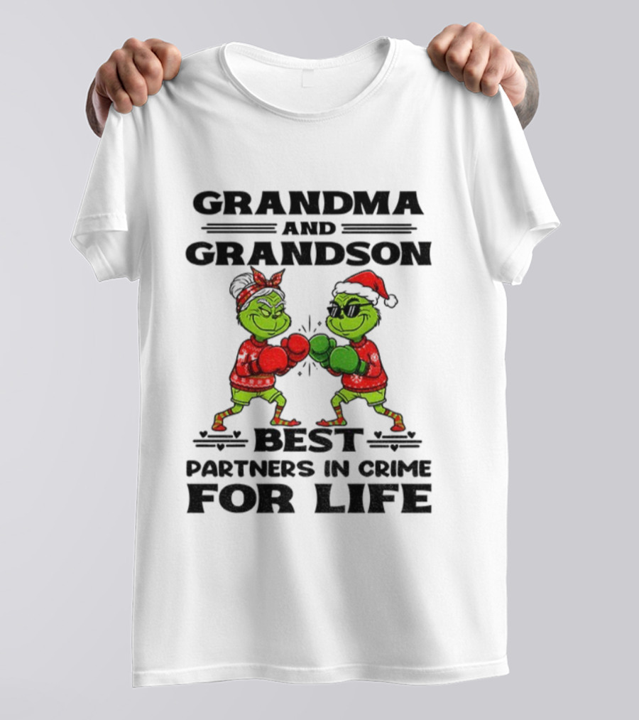 Grinch Grandma And Grandson Best Partners In Crime For Life Boxing Duo T-Shirt