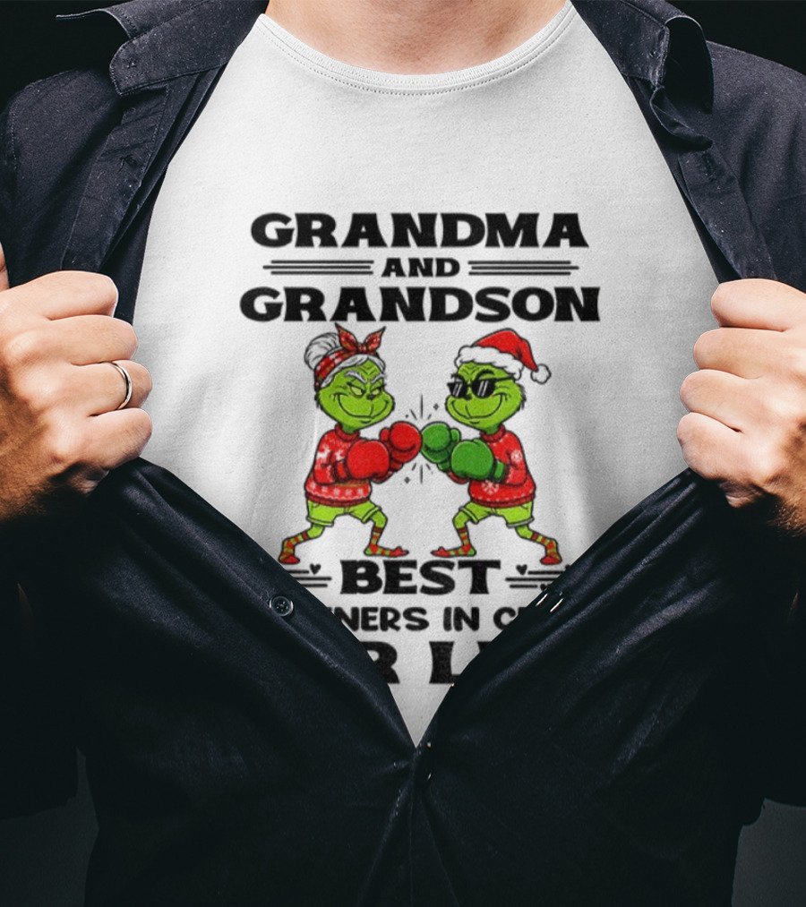 Grinch Grandma And Grandson Best Partners In Crime For Life Boxing Duo T-Shirt