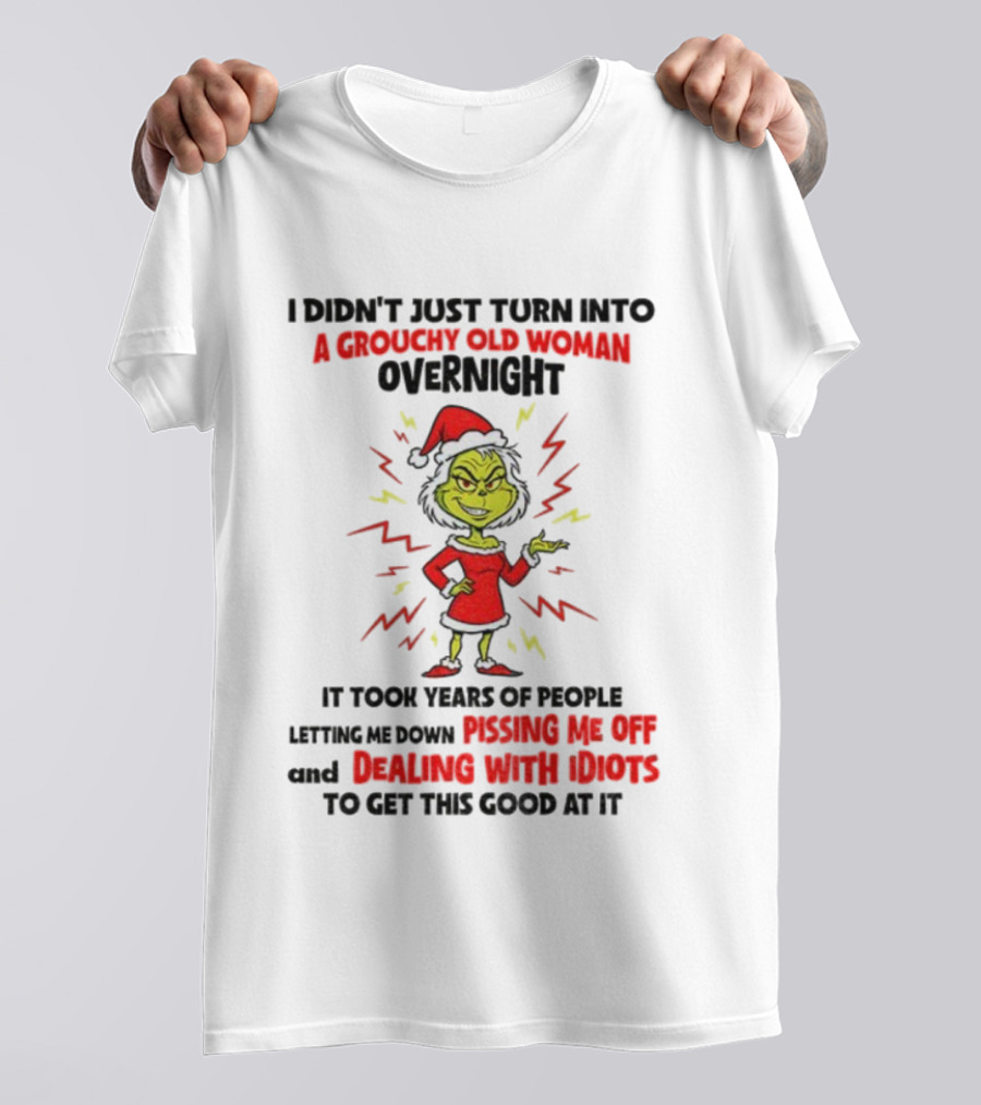 I Didn’t Just Turn Into A Grouchy Old Woman Overnight Grinch Santa Christmas Dealing With Idiots Pissing Me Off T-Shirt