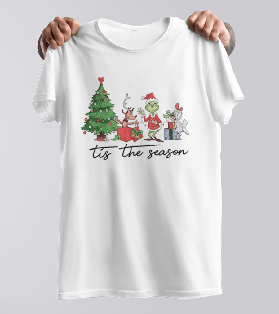 Max Grinch Cindy Lou Who Reindeer Santa Hat Tis The Season Merry Christmas Tree T-Shirt