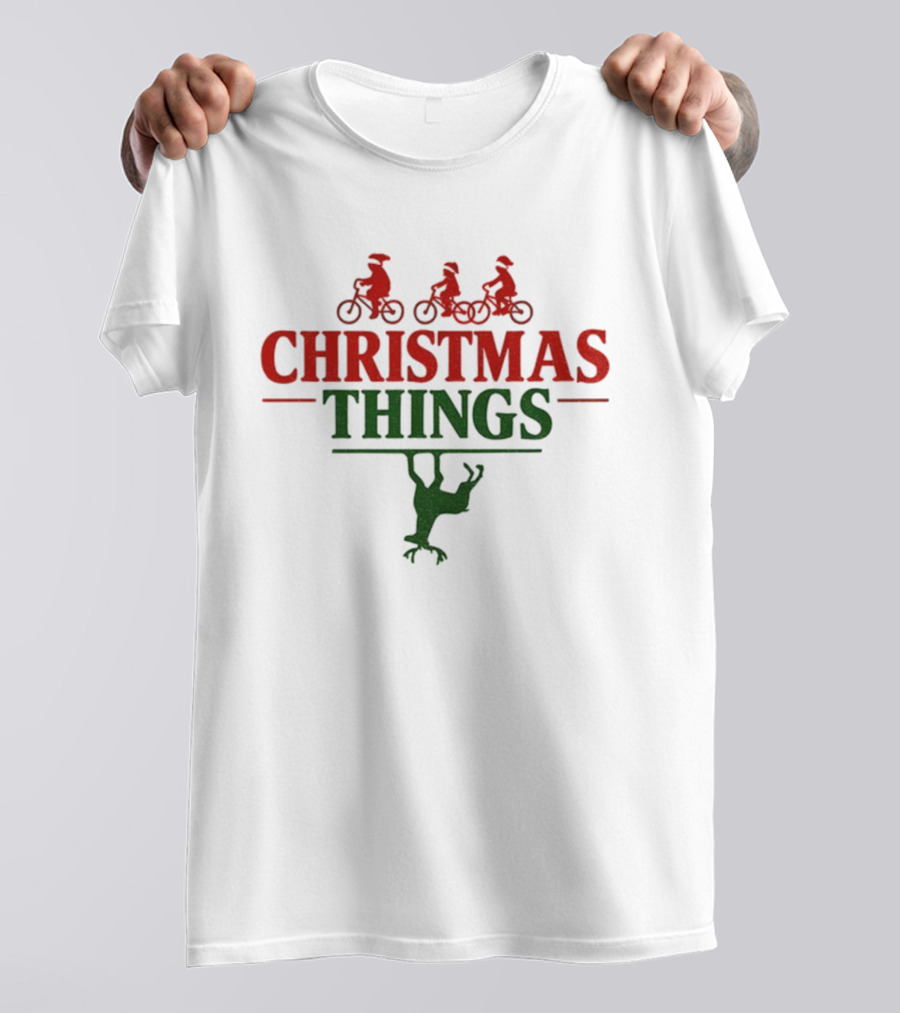 Christmas Things Stranger Things Bicycle Reindeer Upside Down 2025 T-Shirt