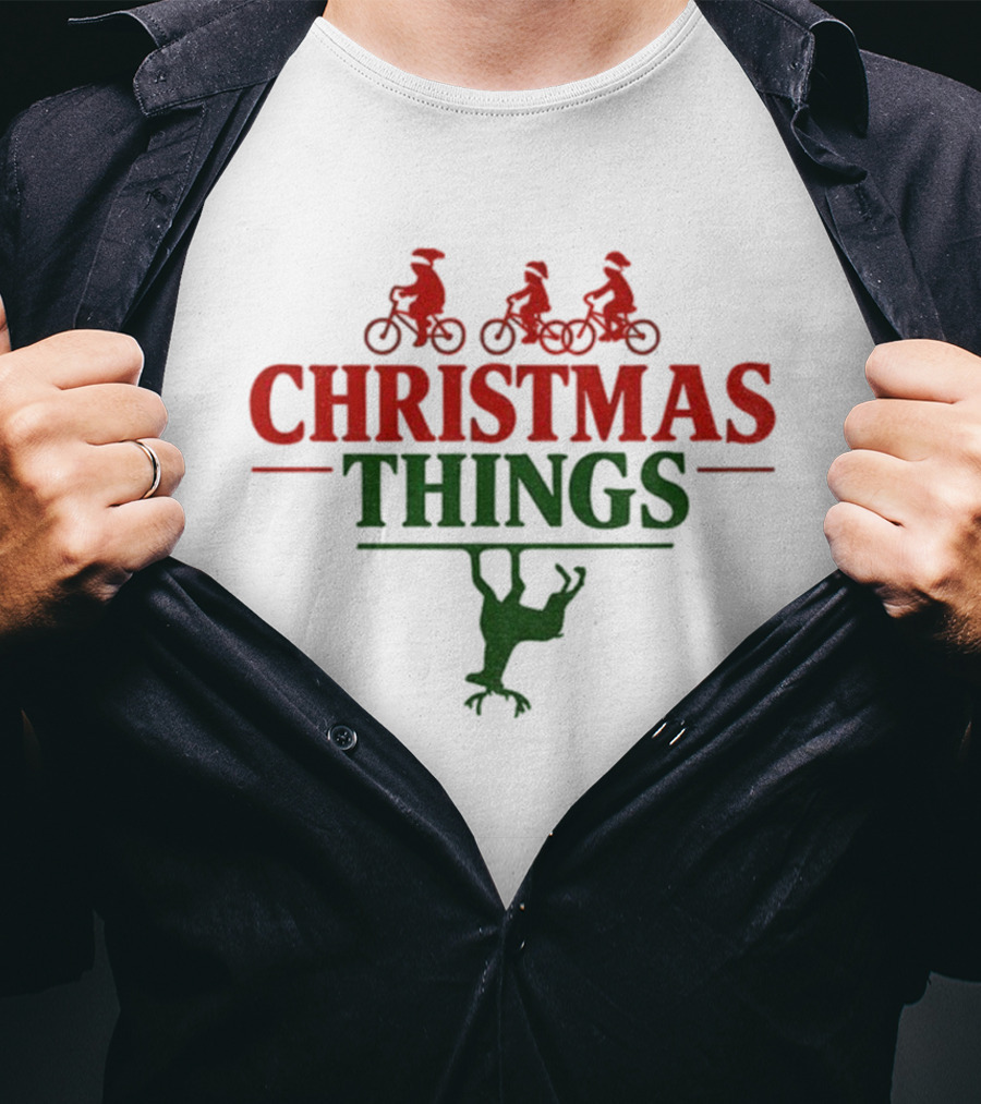 Christmas Things Stranger Things Bicycle Reindeer Upside Down 2025 T-Shirt