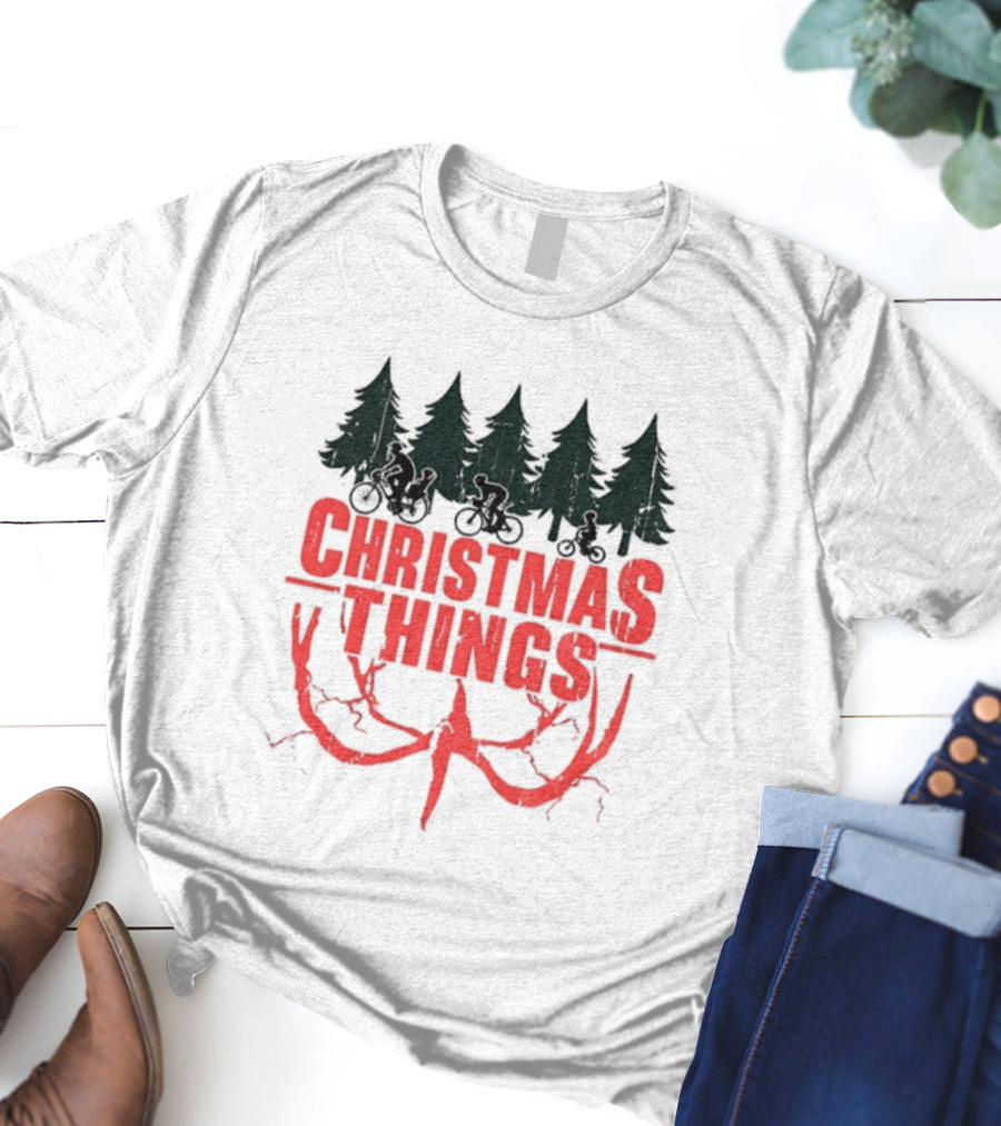 Stranger Things Christmas Things Tree Merry Christmas Scene T-Shirt