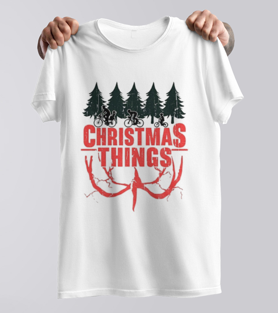 Stranger Things Christmas Things Tree Merry Christmas Scene T-Shirt