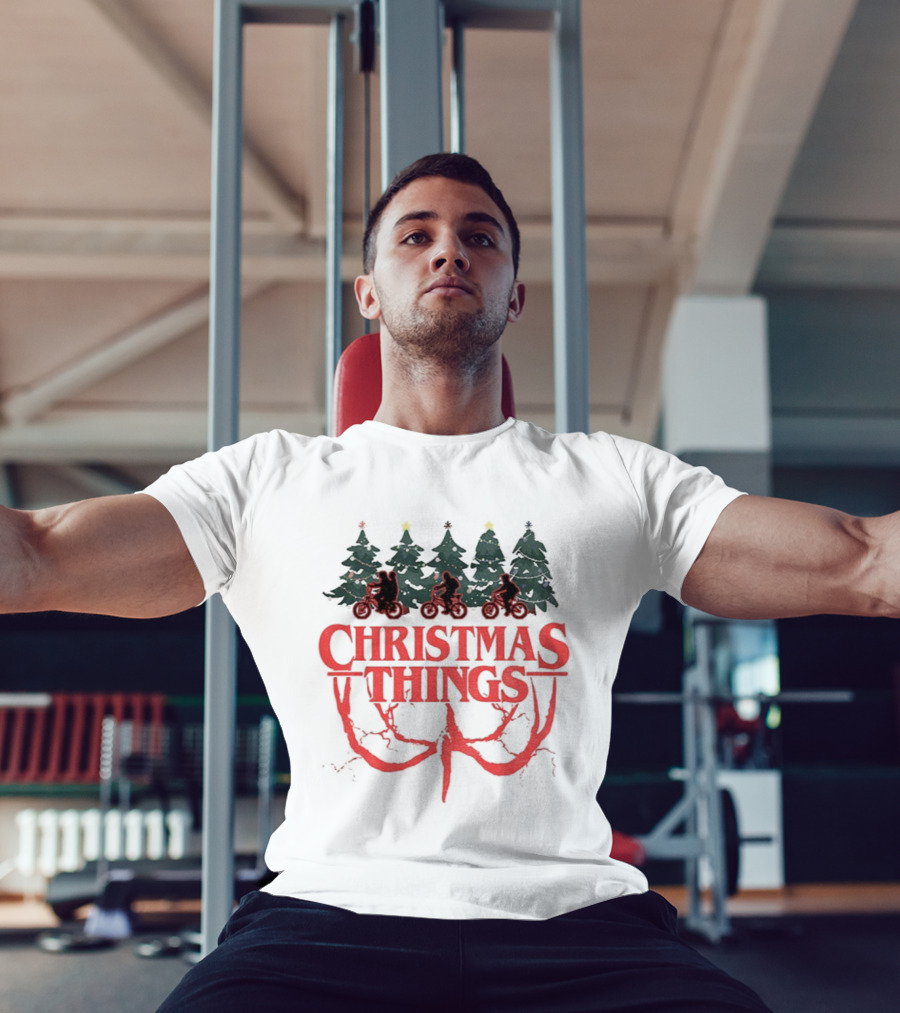 Stranger Things Christmas Christmas Things Merry Christmas Trees And Bicycles T-Shirt
