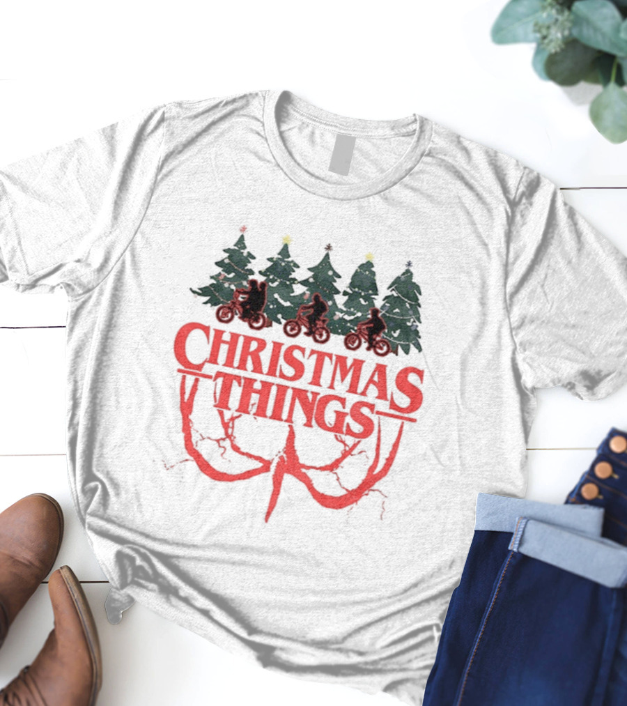 Stranger Things Christmas Christmas Things Merry Christmas Trees And Bicycles T-Shirt