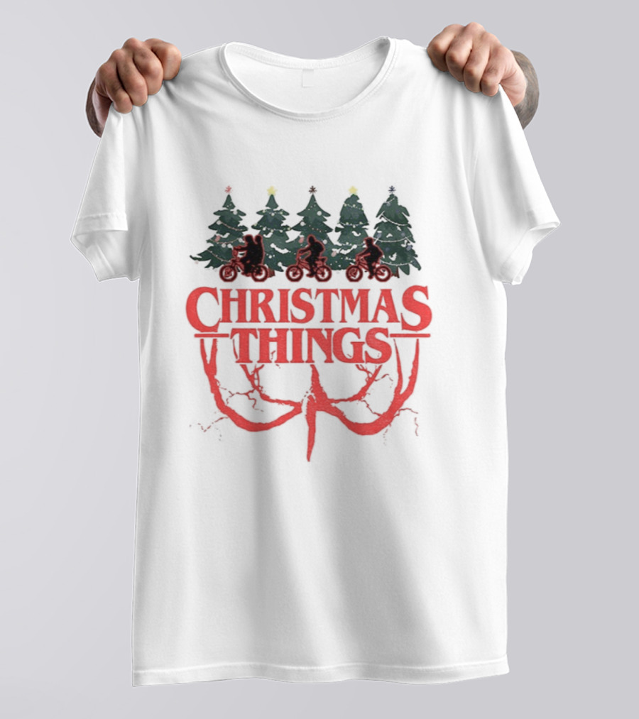 Stranger Things Christmas Christmas Things Merry Christmas Trees And Bicycles T-Shirt