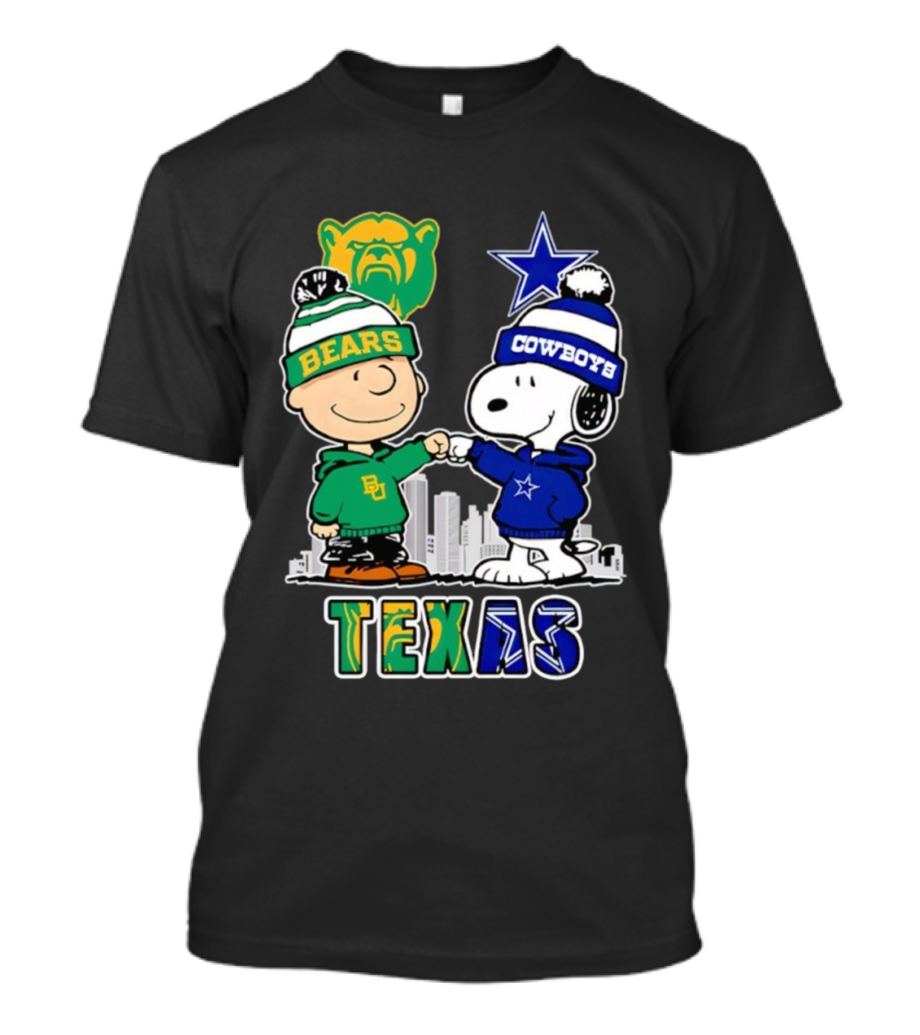 Charlie Brown And Snoopy Texas Baylor Bears Dallas Cowboys Collaboration T-Shirt