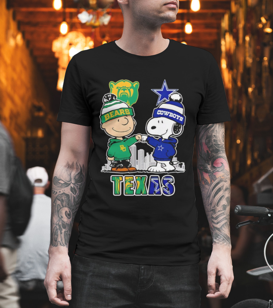Charlie Brown And Snoopy Texas Baylor Bears Dallas Cowboys Collaboration T-Shirt