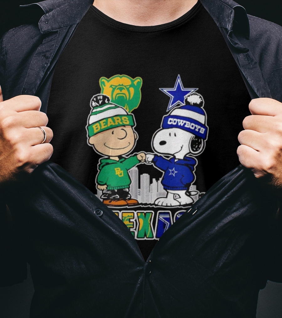Charlie Brown And Snoopy Texas Baylor Bears Dallas Cowboys Collaboration T-Shirt