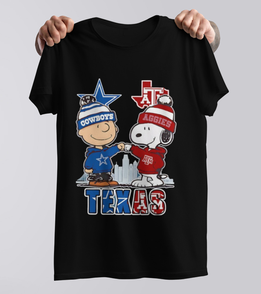 Charlie Brown Snoopy Cowboys Aggies Texas Peanuts Fan Apparel T-Shirt