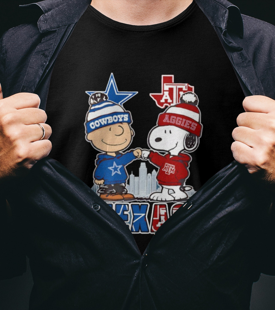 Charlie Brown Snoopy Cowboys Aggies Texas Peanuts Fan Apparel T-Shirt