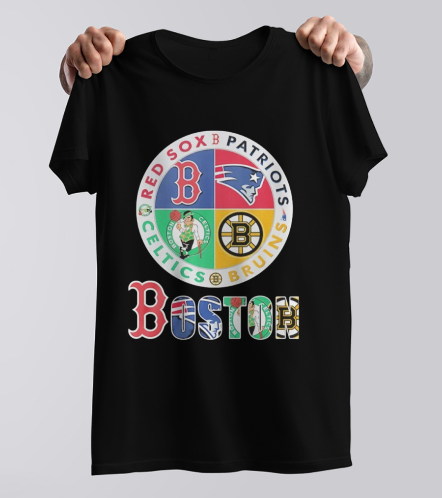Boston Red Sox Patriots Celtics Bruins Team Emblems T-Shirt
