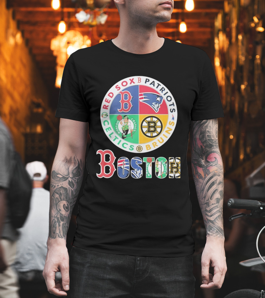Boston Red Sox Patriots Celtics Bruins Team Emblems T-Shirt