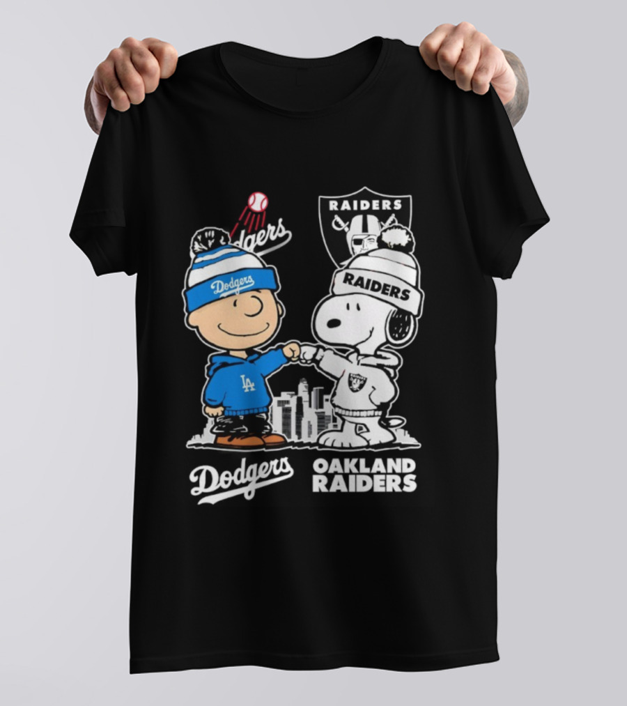 Charlie Brown Snoopy Dodgers Raiders Los Angeles Oakland Apparel T-Shirt