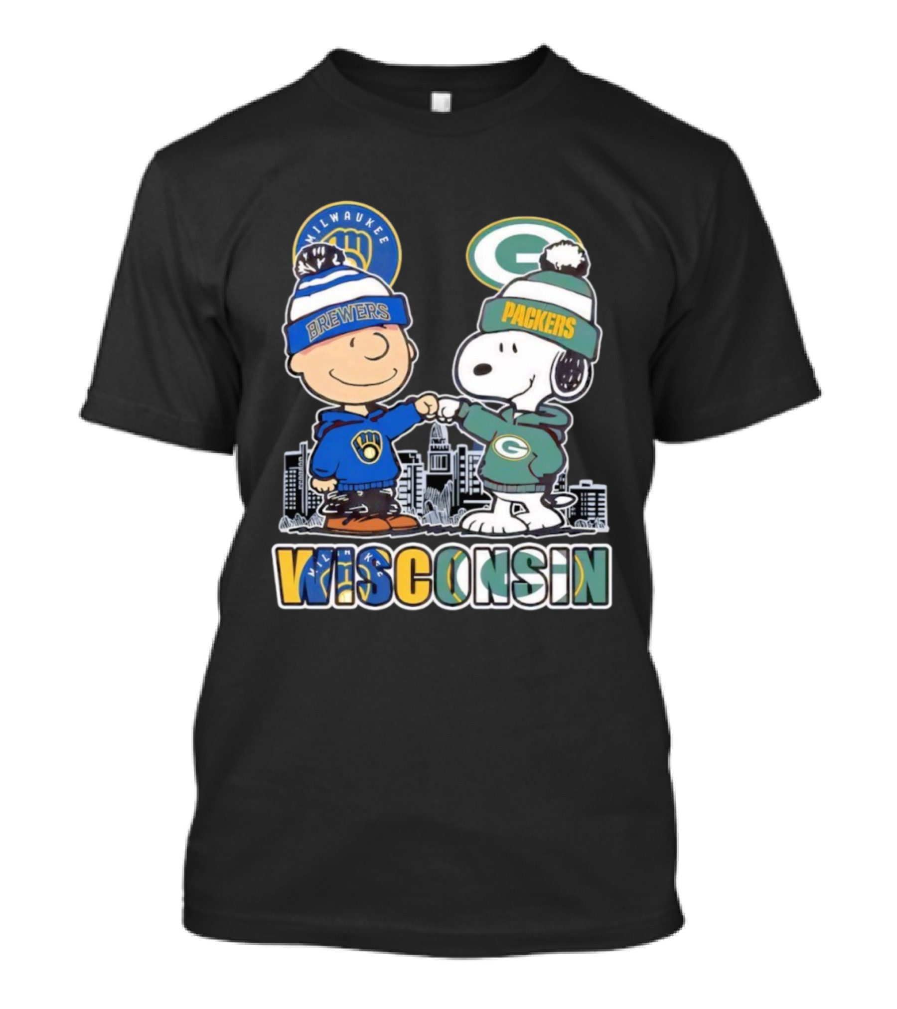 Charlie Brown Snoopy Wisconsin Milwaukee Brewers Green Bay Packers Apparel T-Shirt