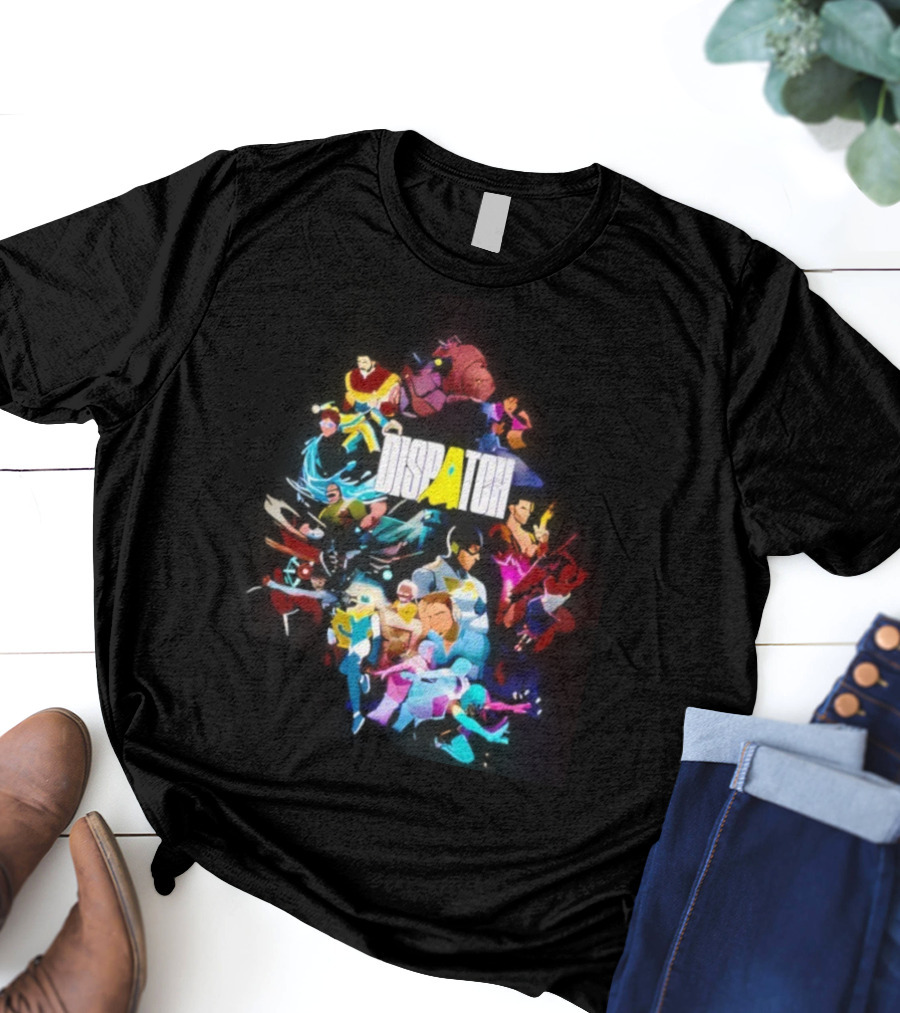 Dispatch Neon Heroes Video Game Characters Vibrant Ensemble T-Shirt