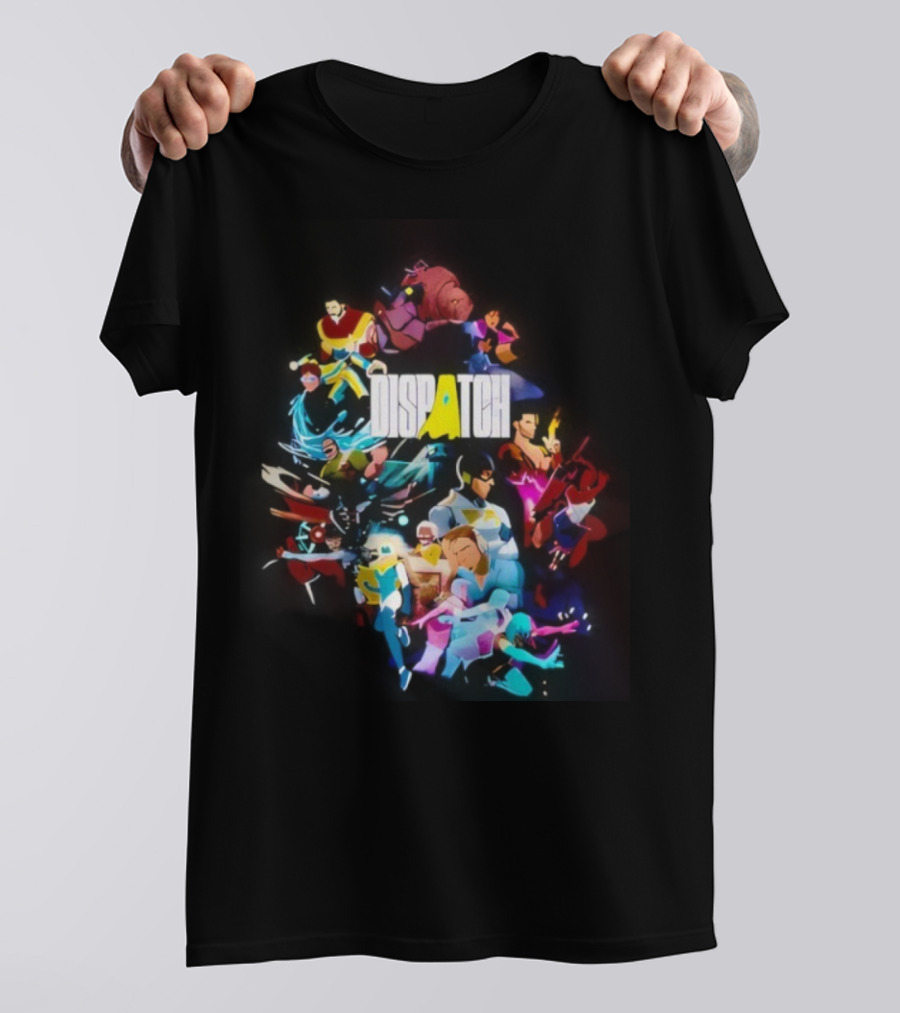 Dispatch Neon Heroes Video Game Characters Vibrant Ensemble T-Shirt
