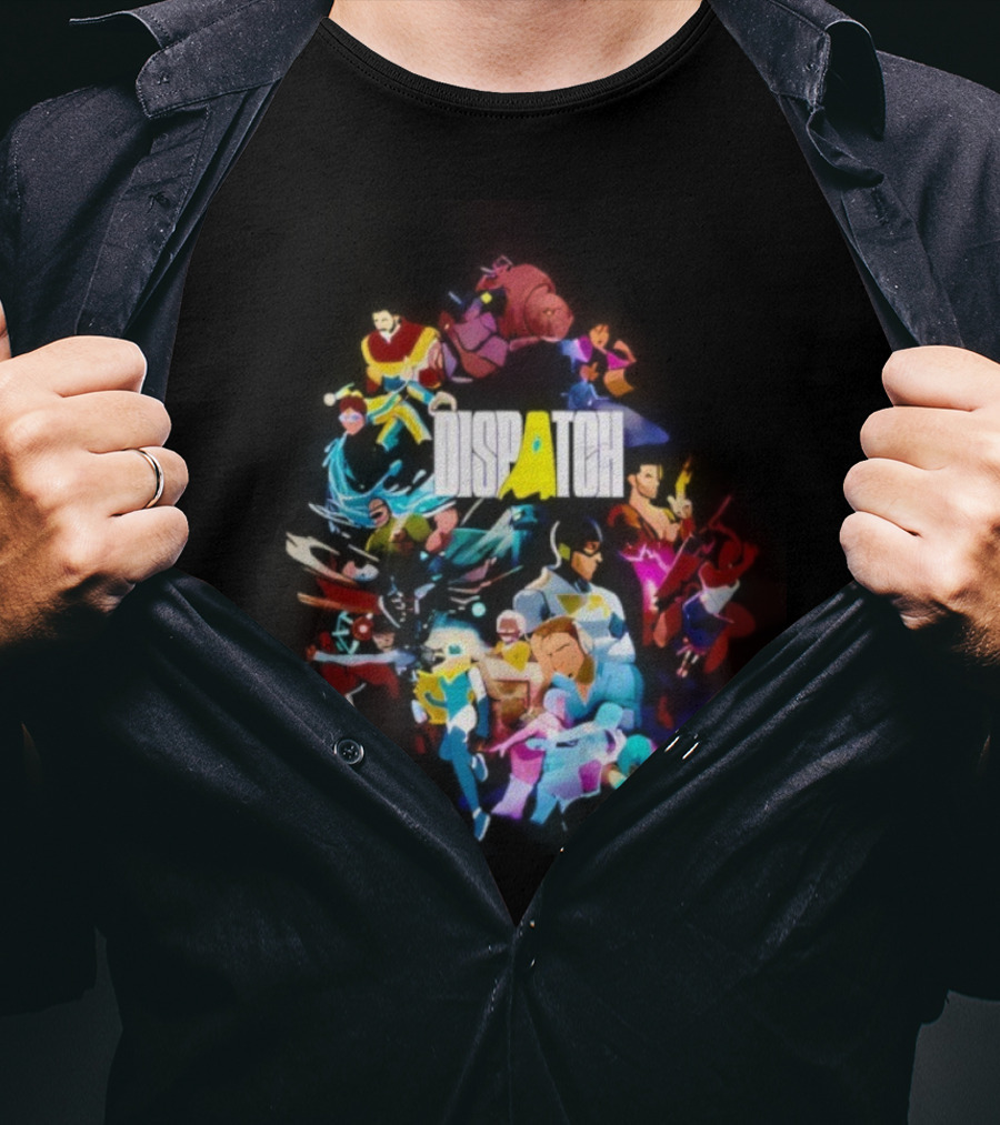 Dispatch Neon Heroes Video Game Characters Vibrant Ensemble T-Shirt