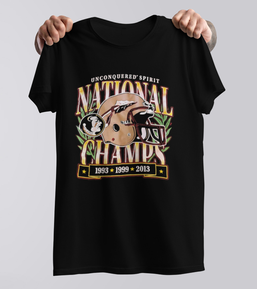 Florida State Seminoles National Champs 1993 1999 2013 Football Helmet Design T-Shirt