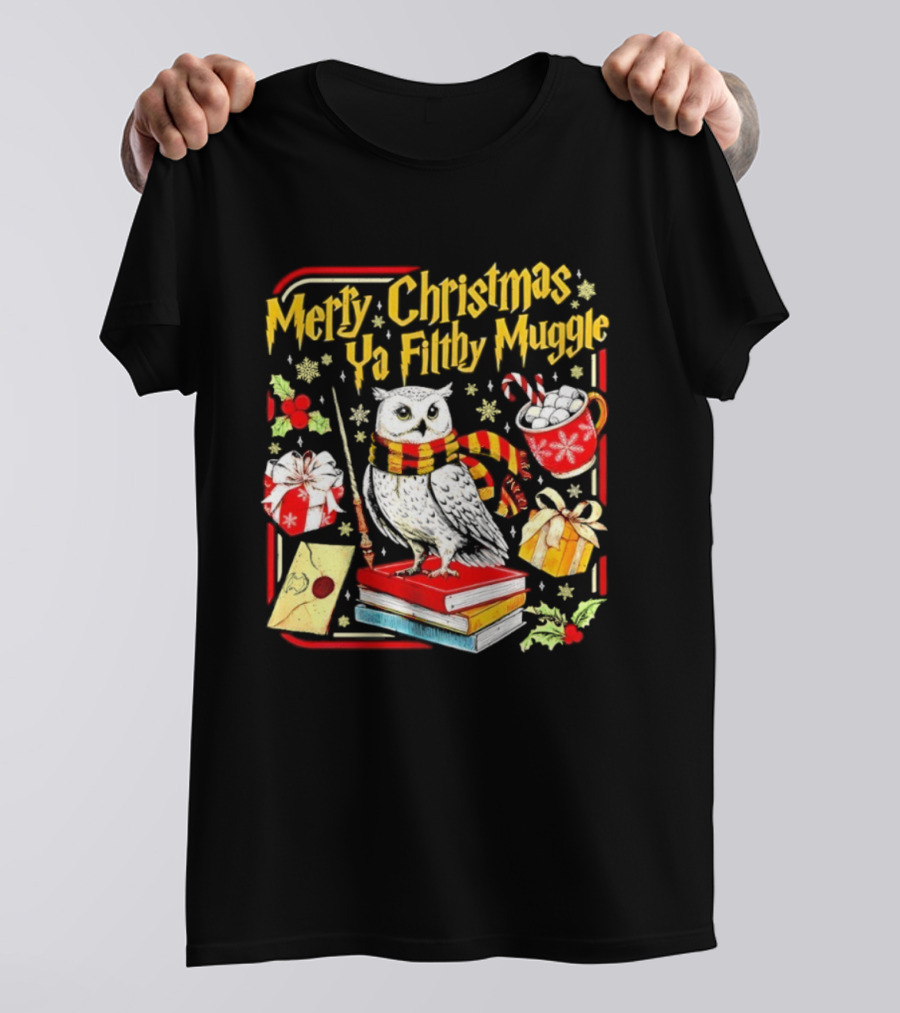 Merry Christmas Ya Filthy Gle Hedwig Owl Scarf Books Wand Letter Candy Cane Cup Gift T-Shirt