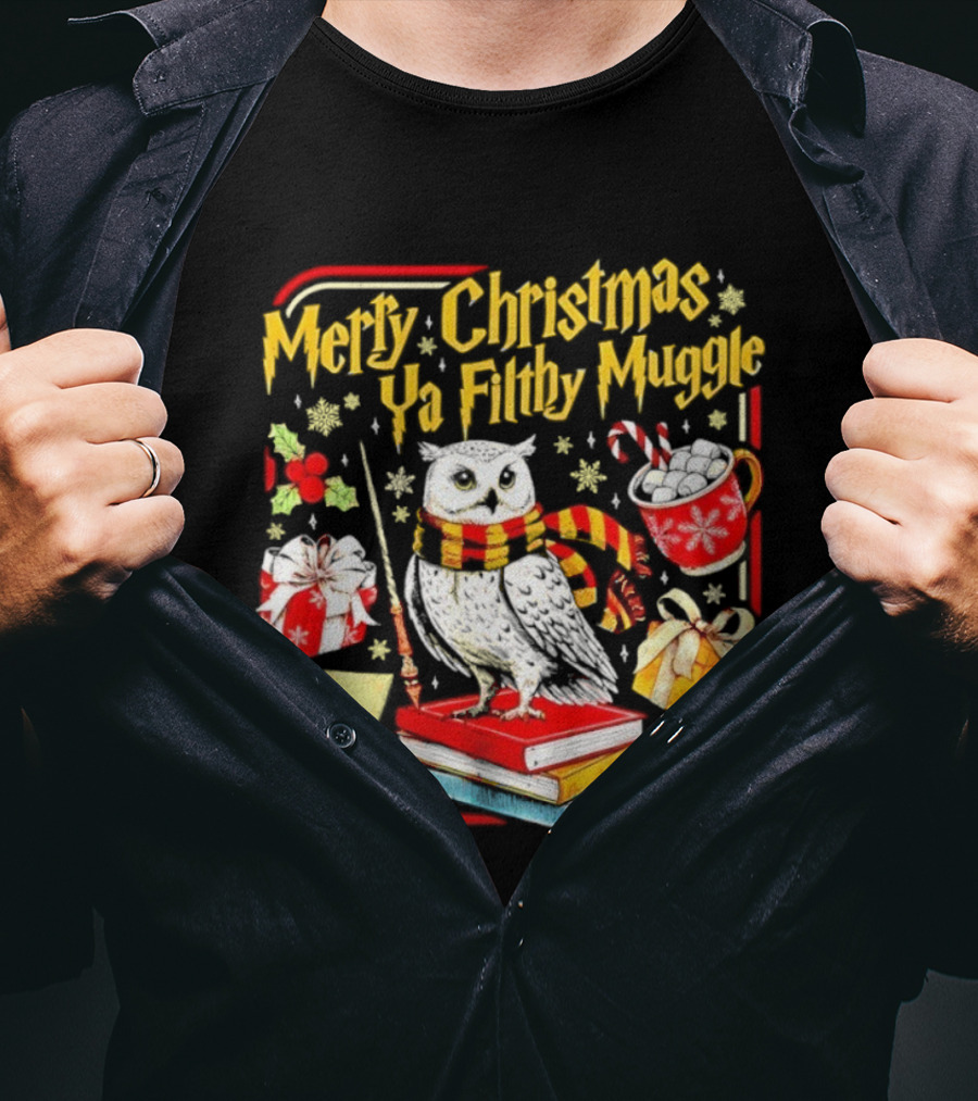 Merry Christmas Ya Filthy Gle Hedwig Owl Scarf Books Wand Letter Candy Cane Cup Gift T-Shirt