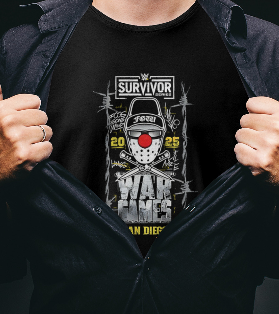 Survivor Series WarGames 2025 San Diego Event WWE Clown Mask Barbed Wire T-Shirt