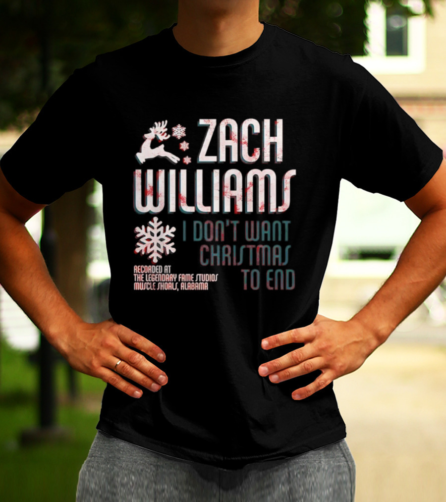 Zach Williams I Don't Want Christmas To End Recording Legendary Fame Studios Muscle Shoals Alabama Reindeer Snowflake T-Shirt