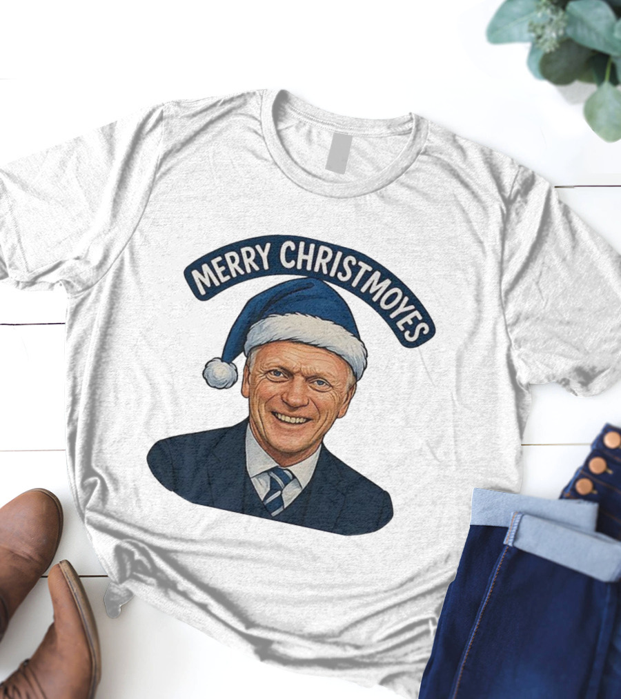 Merry Christmoyes Christmas Everton FC David Moyes Holiday Santa Hat T-Shirt