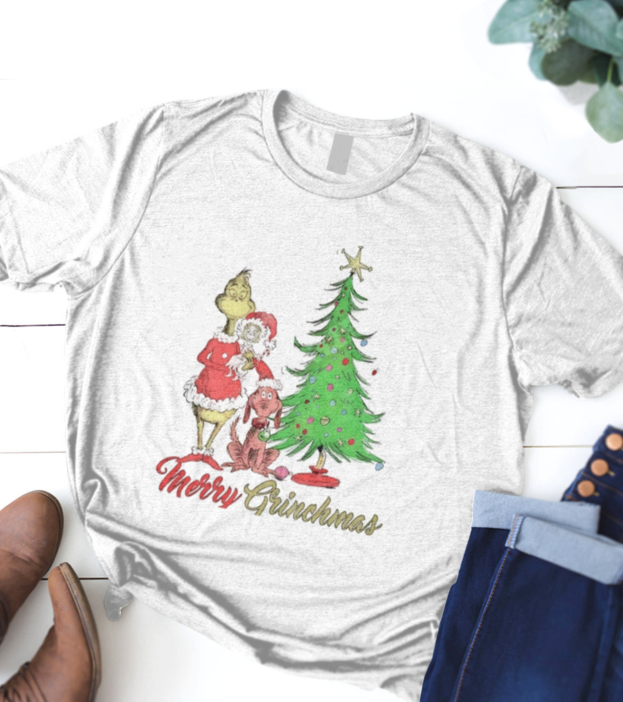 Merry Grinchmas Grinch Cindy Lou Who Max The Dog Christmas Tree T-Shirt