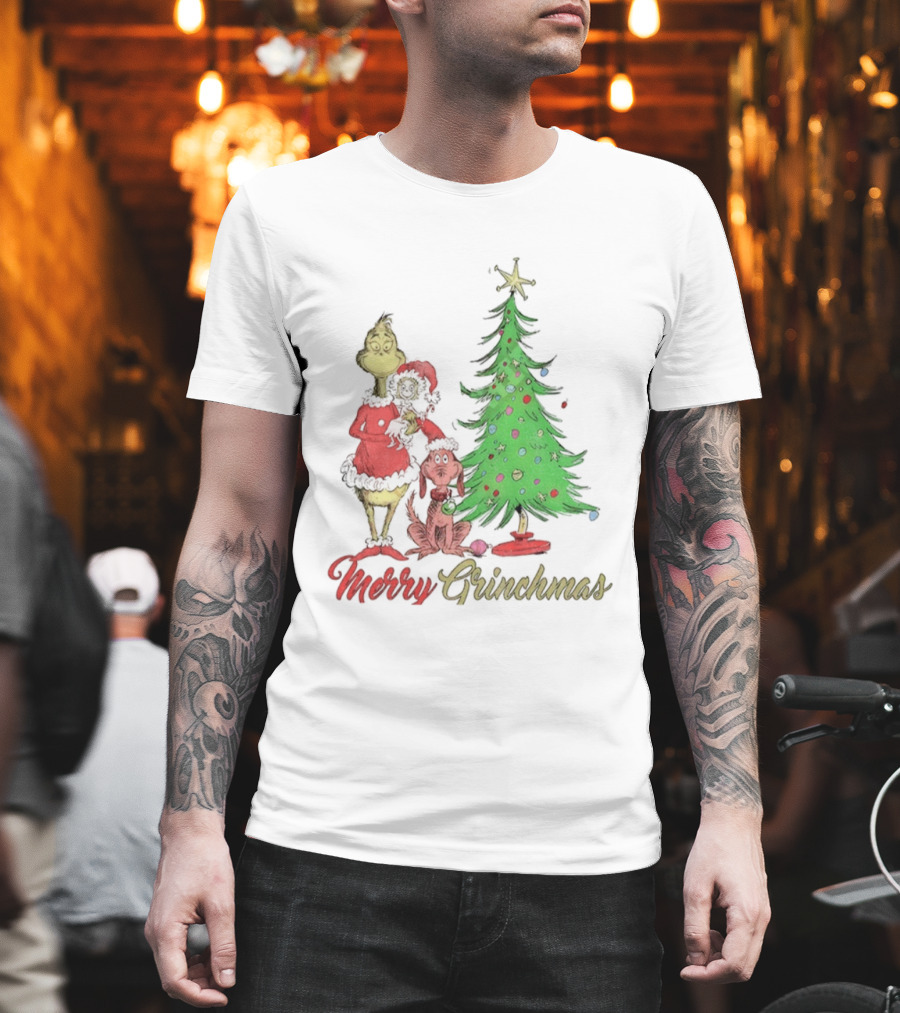 Merry Grinchmas Grinch Cindy Lou Who Max The Dog Christmas Tree T-Shirt