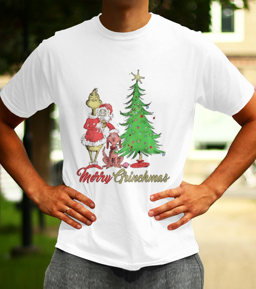 Merry Grinchmas Grinch Cindy Lou Who Max The Dog Christmas Tree T-Shirt