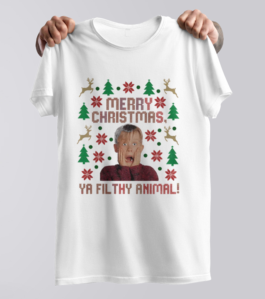 Merry Christmas Ya Filthy Animal Kevin Home Alone Reindeer Festive Holiday Sweater T-Shirt