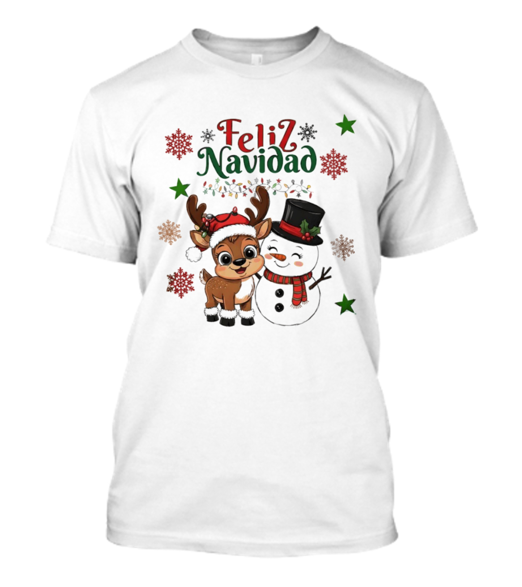 Feliz Navidad Christmas Reindeer And Snowman Holiday Theme T-Shirt