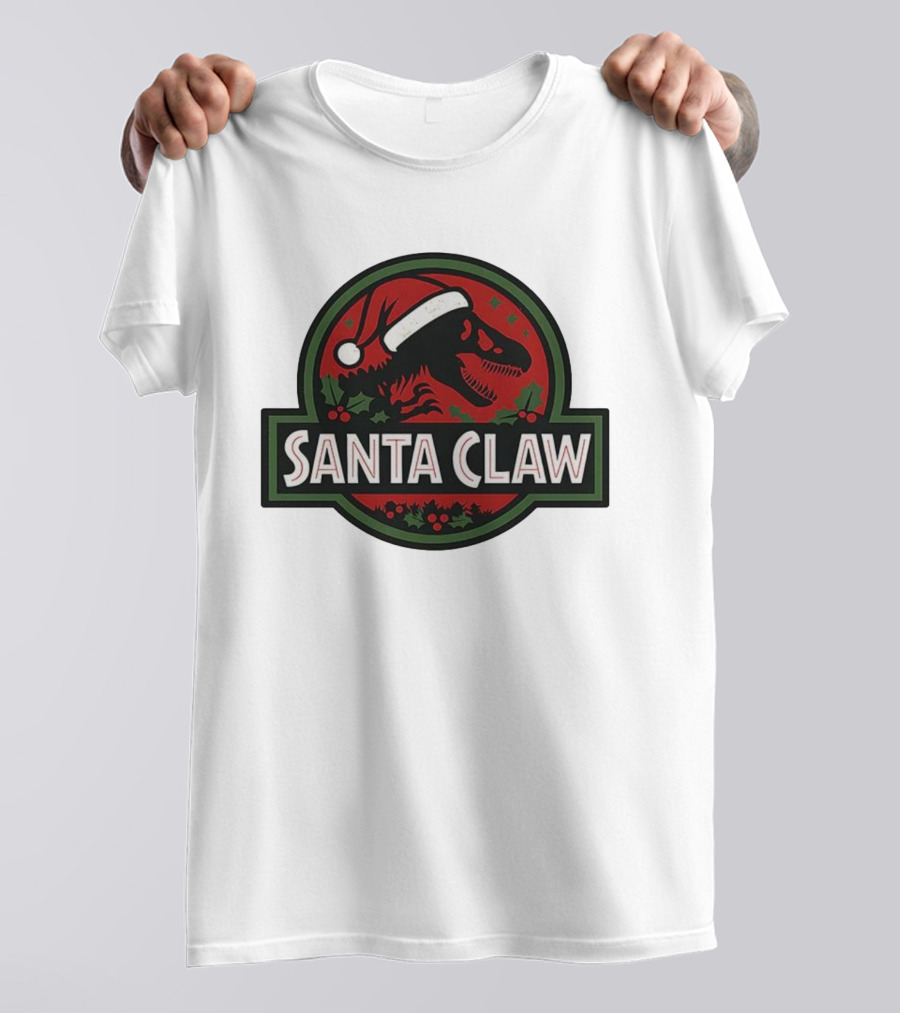 Santa Claw Christmas Dinosaur Jurassic Park Santa Hat Holiday T-Shirt