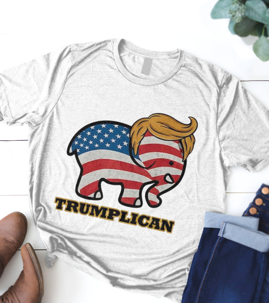 TRUMPLICAN American Flag Elephant With Hair Caricature T-Shirt