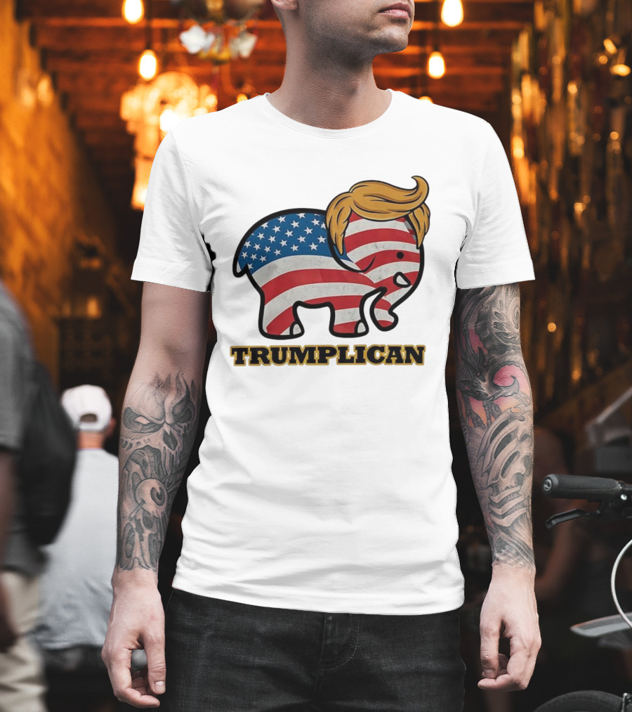 TRUMPLICAN American Flag Elephant With Hair Caricature T-Shirt