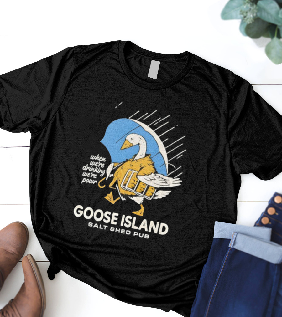 Goose Island Salt Shed Pub Goose With Pie And Umbrella T-Shirt