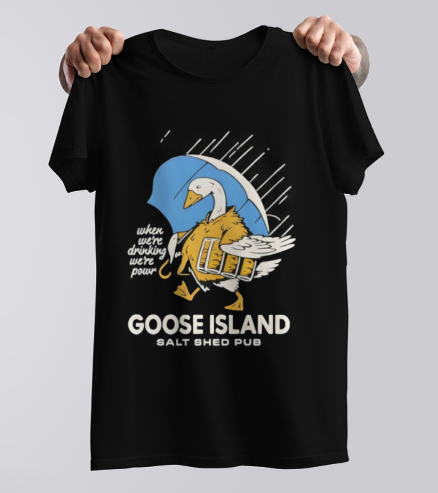 Goose Island Salt Shed Pub Goose With Pie And Umbrella T-Shirt