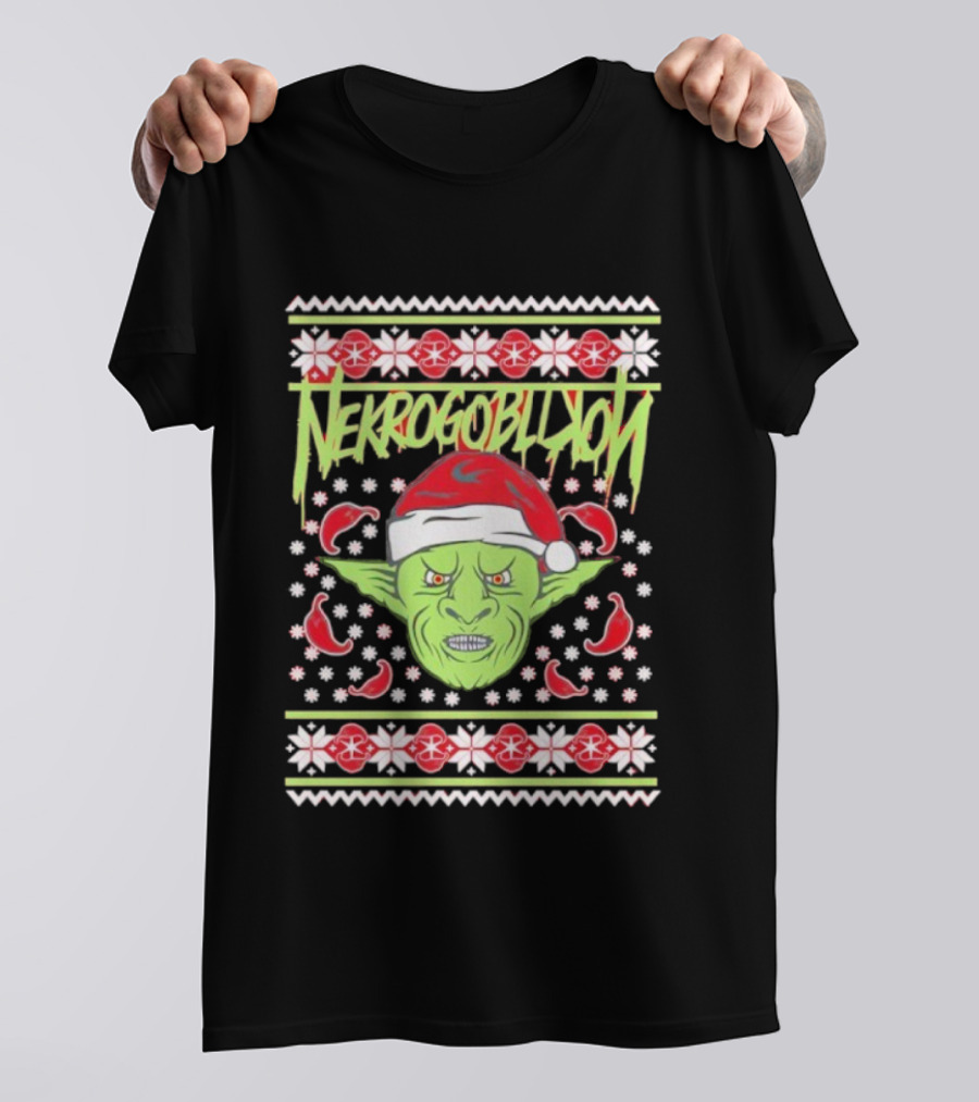 Grinch Nekrogoblikon Santa Hat Ugly Christmas Alien Goblin T-Shirt