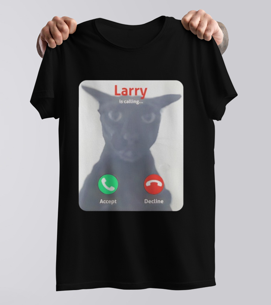 Larry Is Calling Accept Decline Black Cat Face Meme T-Shirt