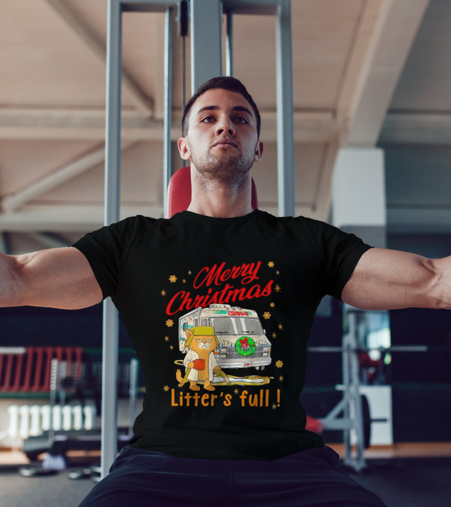 Merry Christmas Litter’s Full Funny Cat RV Holiday Humor T-Shirt