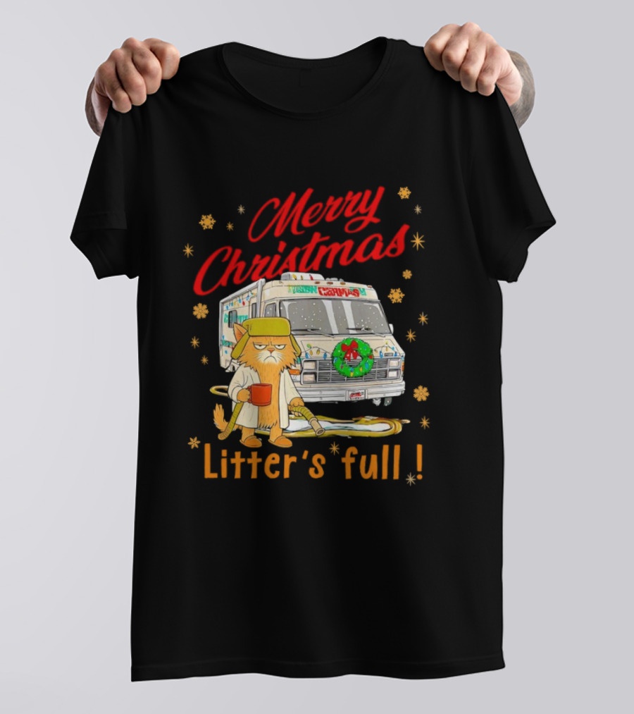 Merry Christmas Litter’s Full Funny Cat RV Holiday Humor T-Shirt