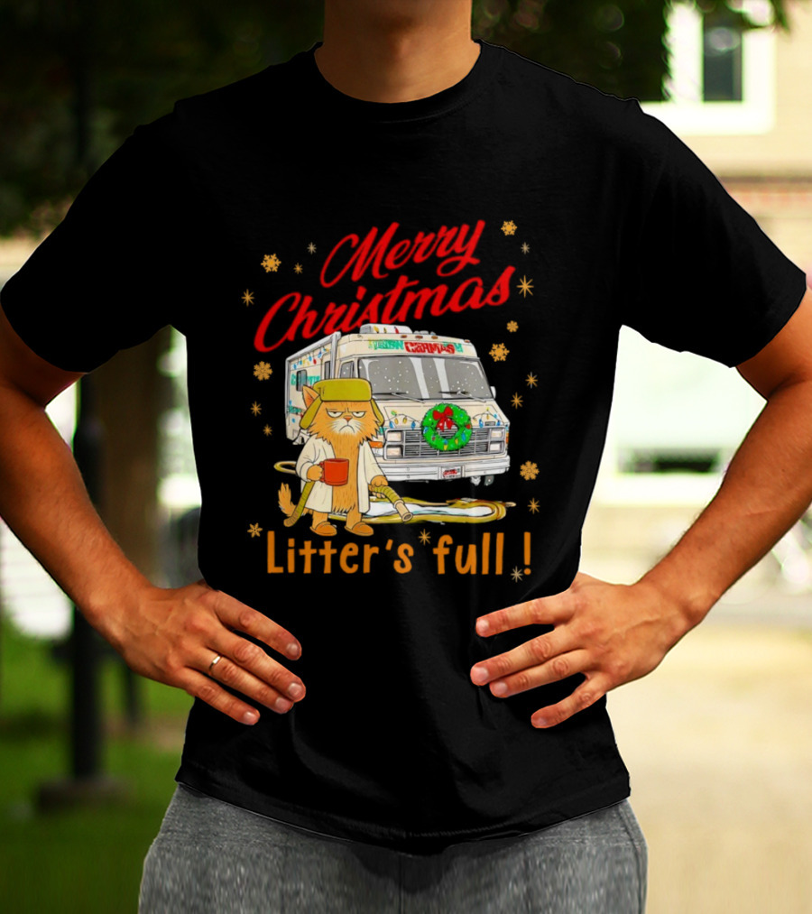Merry Christmas Litter’s Full Funny Cat RV Holiday Humor T-Shirt