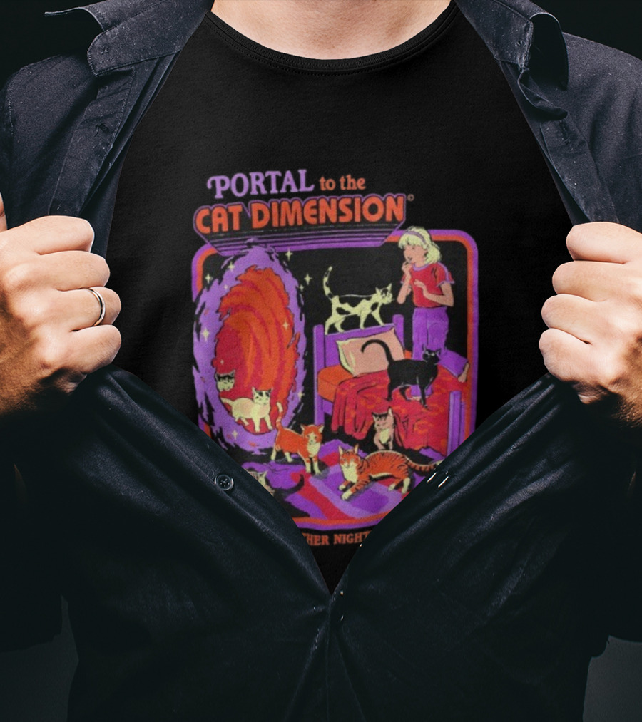 Portal To The Cat Dimension Vintage Nightmare Scene With Cats And Bed T-Shirt