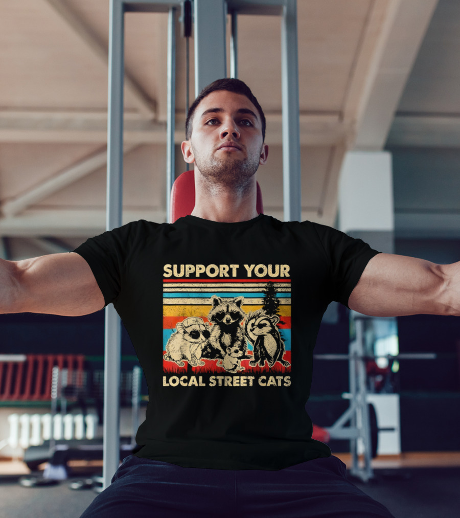 Support Your Local Street Cats Opossum Raccoon Vintage Stripes T-Shirt