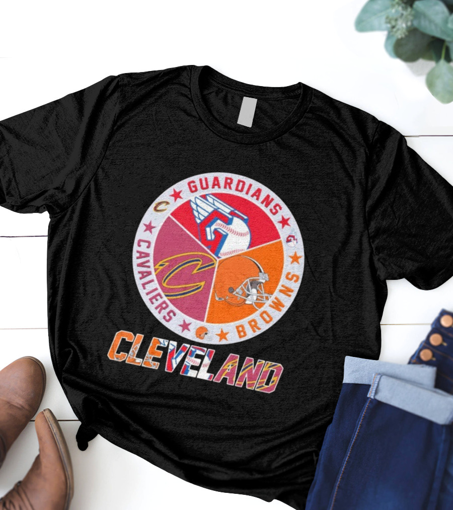 Cleveland Guardians Cavaliers Browns Sports Logos Circle T-Shirt