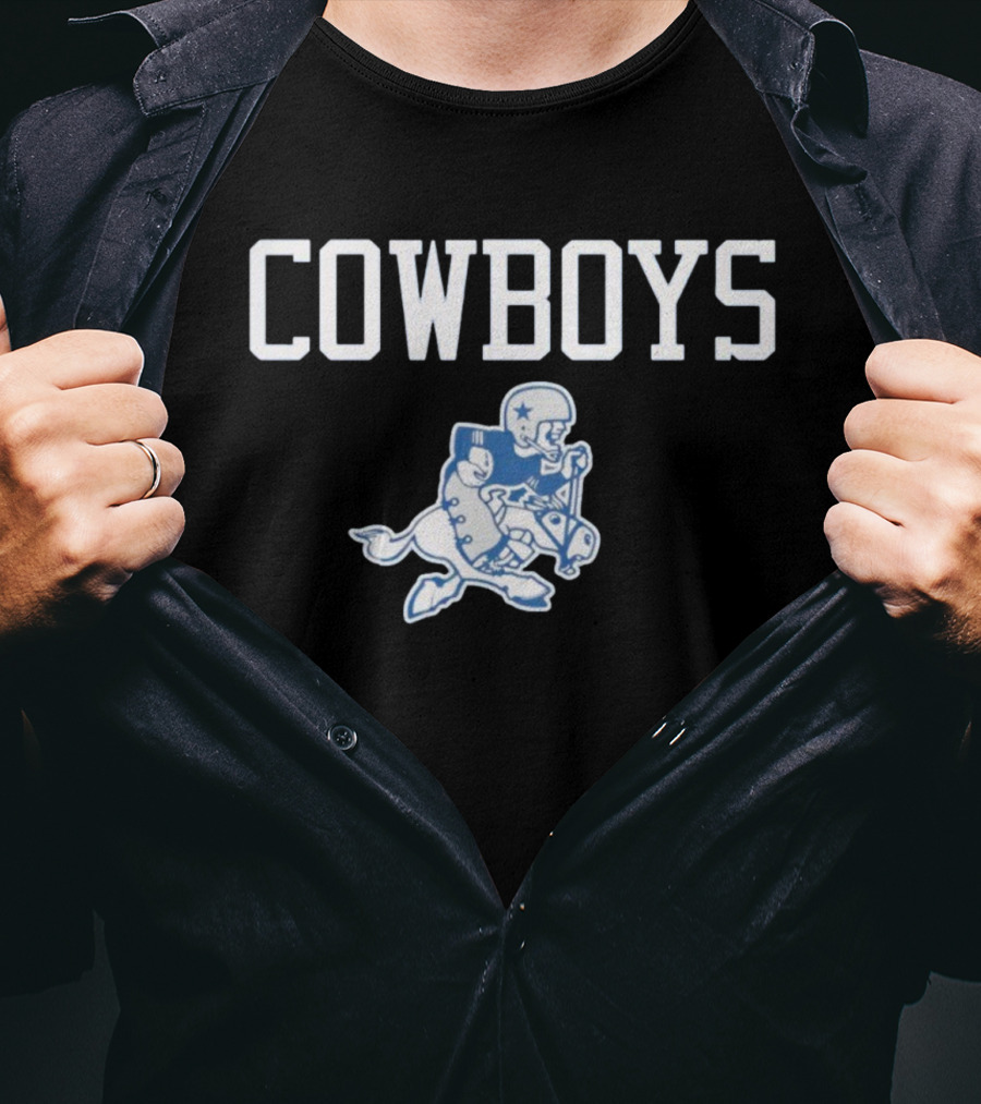 Cowboys Ride 'Em Cowboy Vintage Football Player Riding Horse Graphic T-Shirt