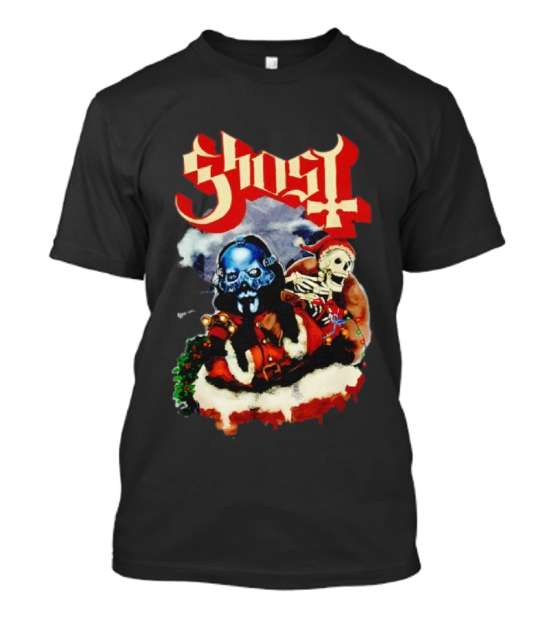 Ghost Father Christmas 2025 Festive Skull Santa Artwork T-Shirt